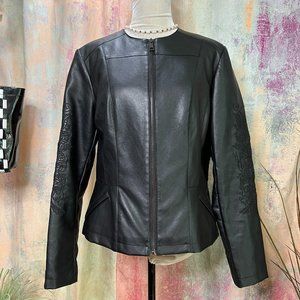 📌giacca Stunning Embroidered Faux Leather Jacket